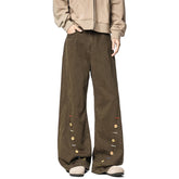 New Men's Retro Button-Design Brown Baggy Jeans Casual Straight Curved Denim Pants 2026 Spring High Street Y2K Jean