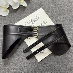 Double needle buckle super wide waist belt in soft sheepskin