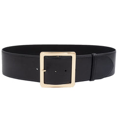 Light gold square buckle wide waist belt in soft cowhide leather