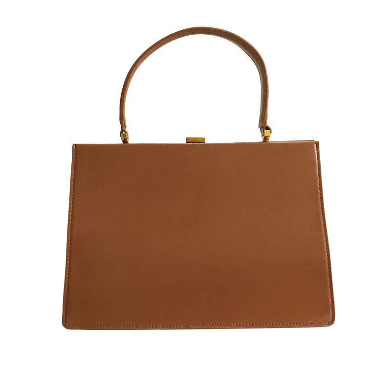 Vintage clip-top tote in PU leather