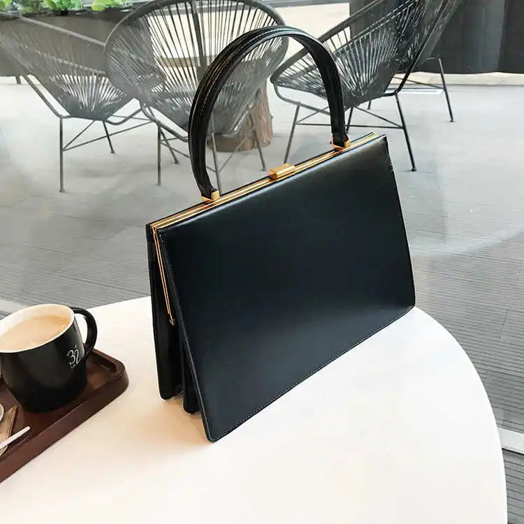 Vintage clip-top tote in PU leather