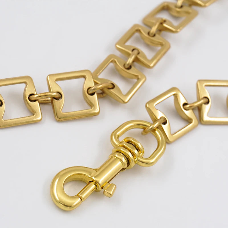 Gilt square chain waist belt with brass tassel in old gold