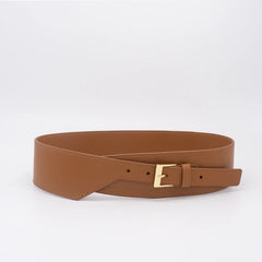 Striped embossed wide waist belt in cowhide leather for dress