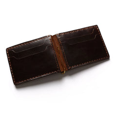 Genuine leather wallet with stainless steel spring money clip