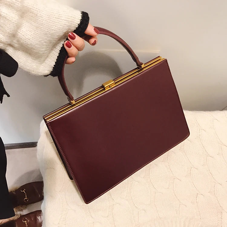 Vintage clip-top tote in PU leather