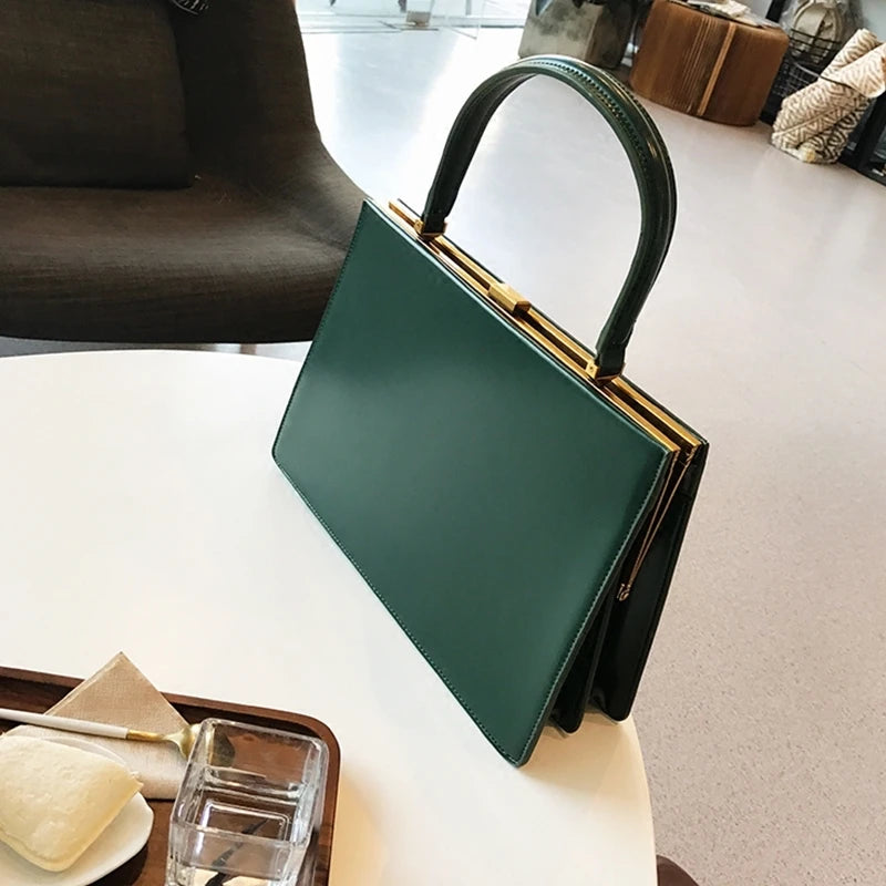 Vintage clip-top tote in PU leather