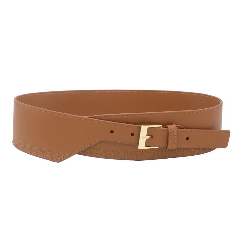 Striped embossed wide waist belt in cowhide leather for dress