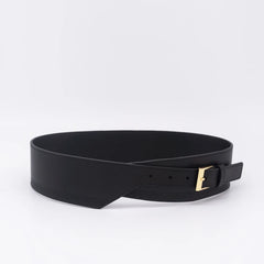 Striped embossed wide waist belt in cowhide leather for dress