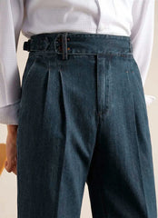 Naples Loose Washed High Grade Business Pant Men Dress Trouser High Quality Cotton Blend Double Pleated Jeans Straight Leg Pant