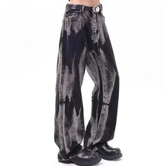 Spring Men's Goth Black Tie-dye Jeans Hip Hop Fashion Gradient Wide-leg Denim Pants 2025 New Y2K Vintage Baggy Jean Hombre
