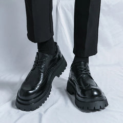 Thick soled casual men's leather shoes Classic Black Brown style Leisure Business Office Height increasing groomsmen shoes