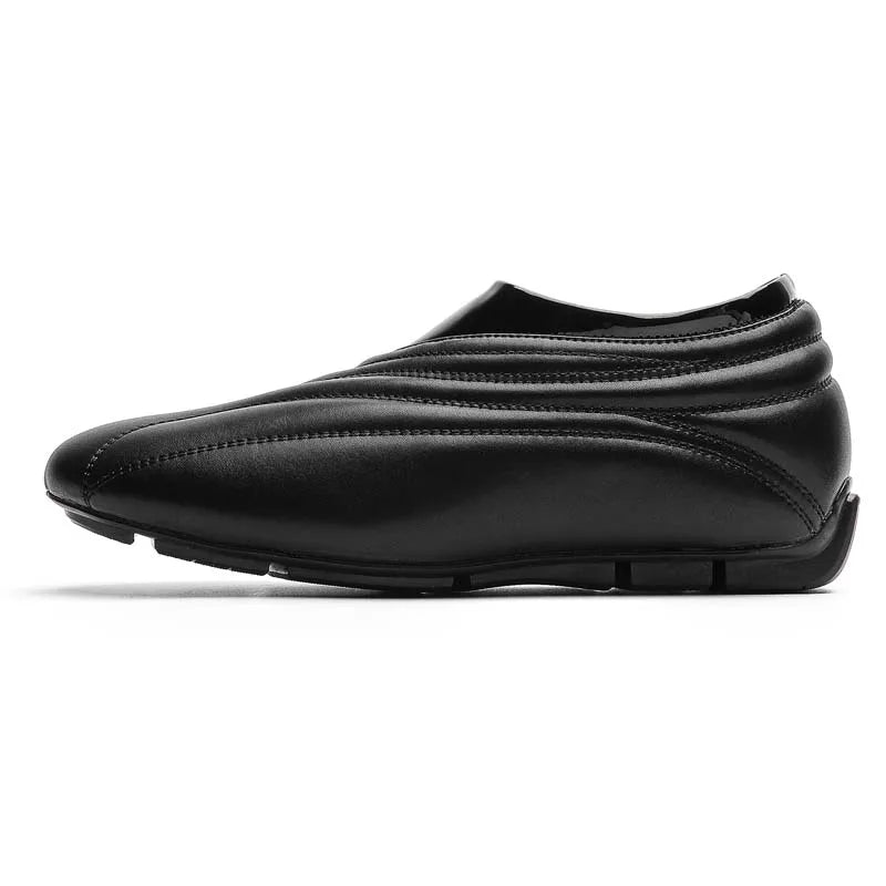 Men's 5cm Height Increasing Casual Loafers Black Leather Slip-On Shoes Lightweight Comfortable Driving Moccasins Business Formal