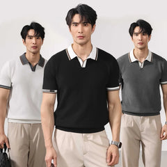 Summer Short Sleeve Knitted Polo Shirt Men Business Casual Fashion Vintage Commute Sweater T-shirt Tops Tshirt