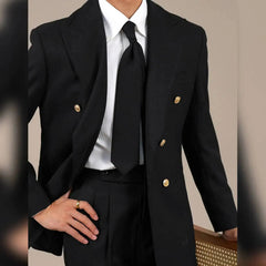 Luxury Woolblend Metal Button Double Breast Suit Casual Business Banquet Host Wedding Two-Piece Suit Jacket Men Tuxedo Suit