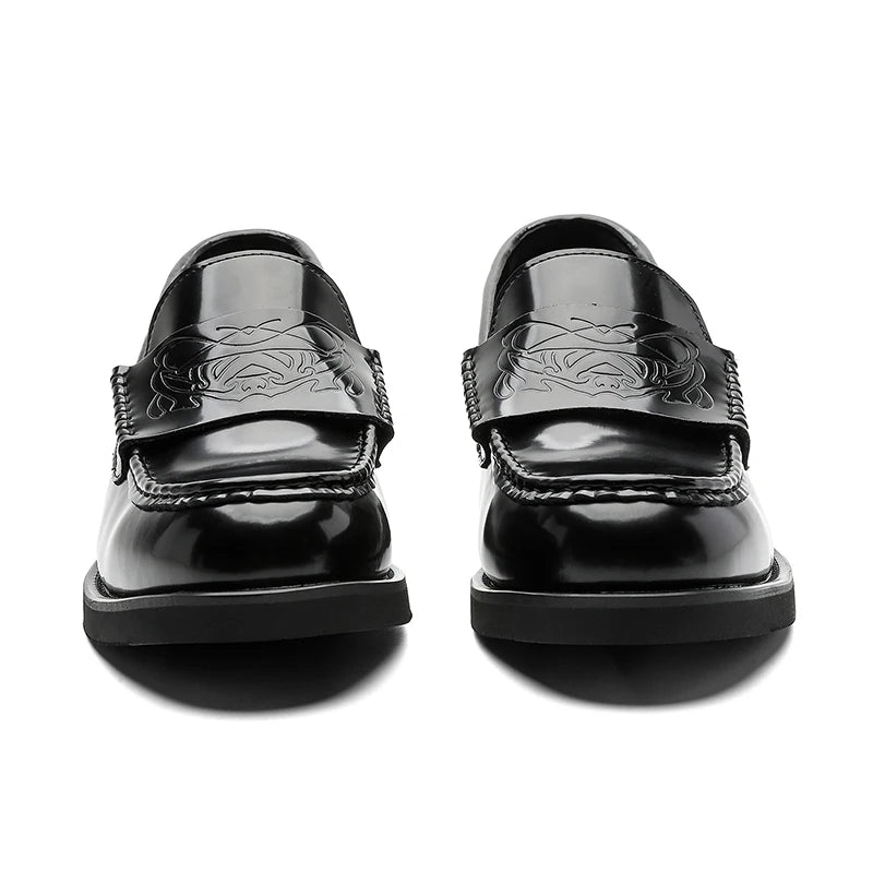 Men's Black Patent Leather Loafers – Formal Slip-On Dress Shoes with Square Toe, Elegant Business and Wedding Shoes for Men
