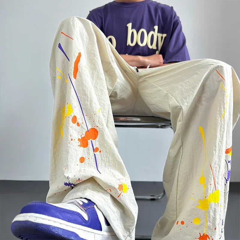 2025 New Men's Graffiti Harem Pants American Hip Hop Fashion Baggy Straight Wide Leg Sweatpants Summer Y2K Streetwear Trousers