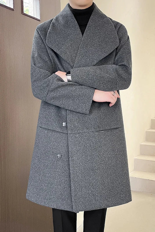 Trench men 2025 New Men Overcoat Windproof Warm Single Breasted Mid Length Two Button Overcoat Collar Wool Fabric Winter Coat