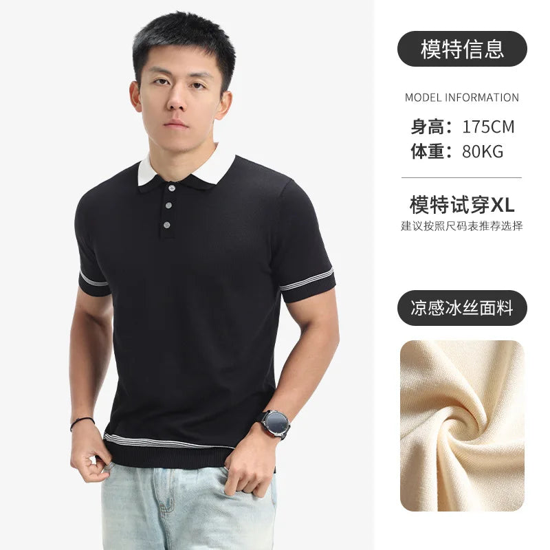 Summer Knitted Polo Shirts Men Vintage Fashion Loose Business Casual Short Sleeve T-shirt Cool Breathable Sweater T Shirt Tops