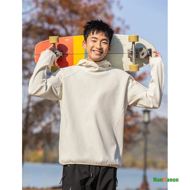 Man Outdoor Mountain Series Men's Hooded Long-Sleeve T-Shirt: Moisture-Wicking, Quick-Dry Thumb Hole, Breathable