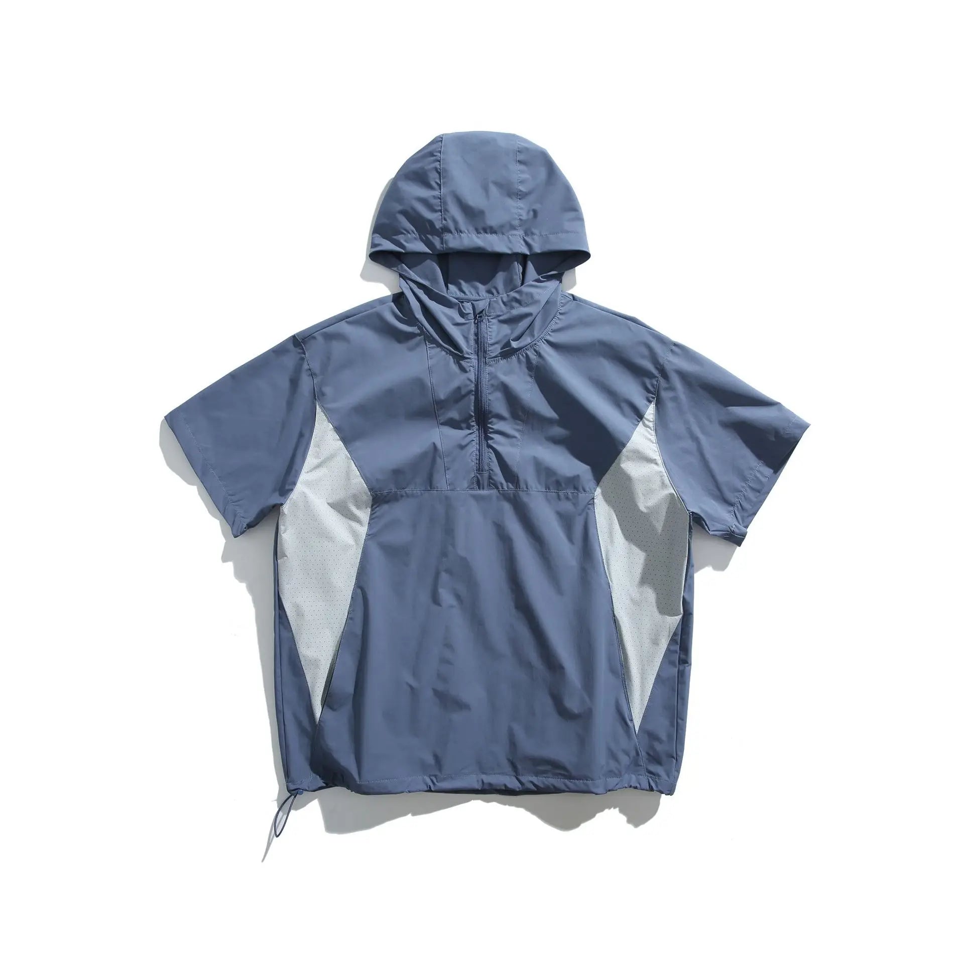 Summer New Japanese Style Color Block Hooded Windbreaker - Men's Casual Short Sleeve Outdoor Sports Jacket