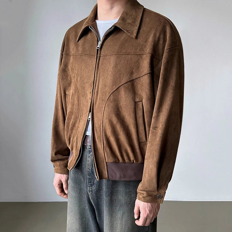 IEFB Niche Design Men's Coats Turn-down Collar Double Zipper Solid Color Casual Pocket Deconstruction Male Jackets New 9X1552
