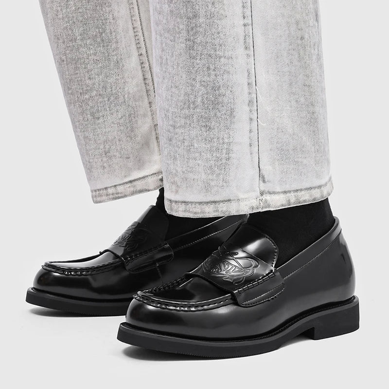 Men's Black Patent Leather Loafers – Formal Slip-On Dress Shoes with Square Toe, Elegant Business and Wedding Shoes for Men