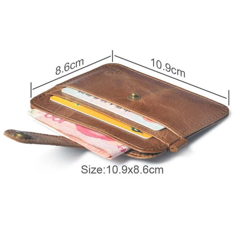 Slim genuine leather mini card holder wallet with 4 slots