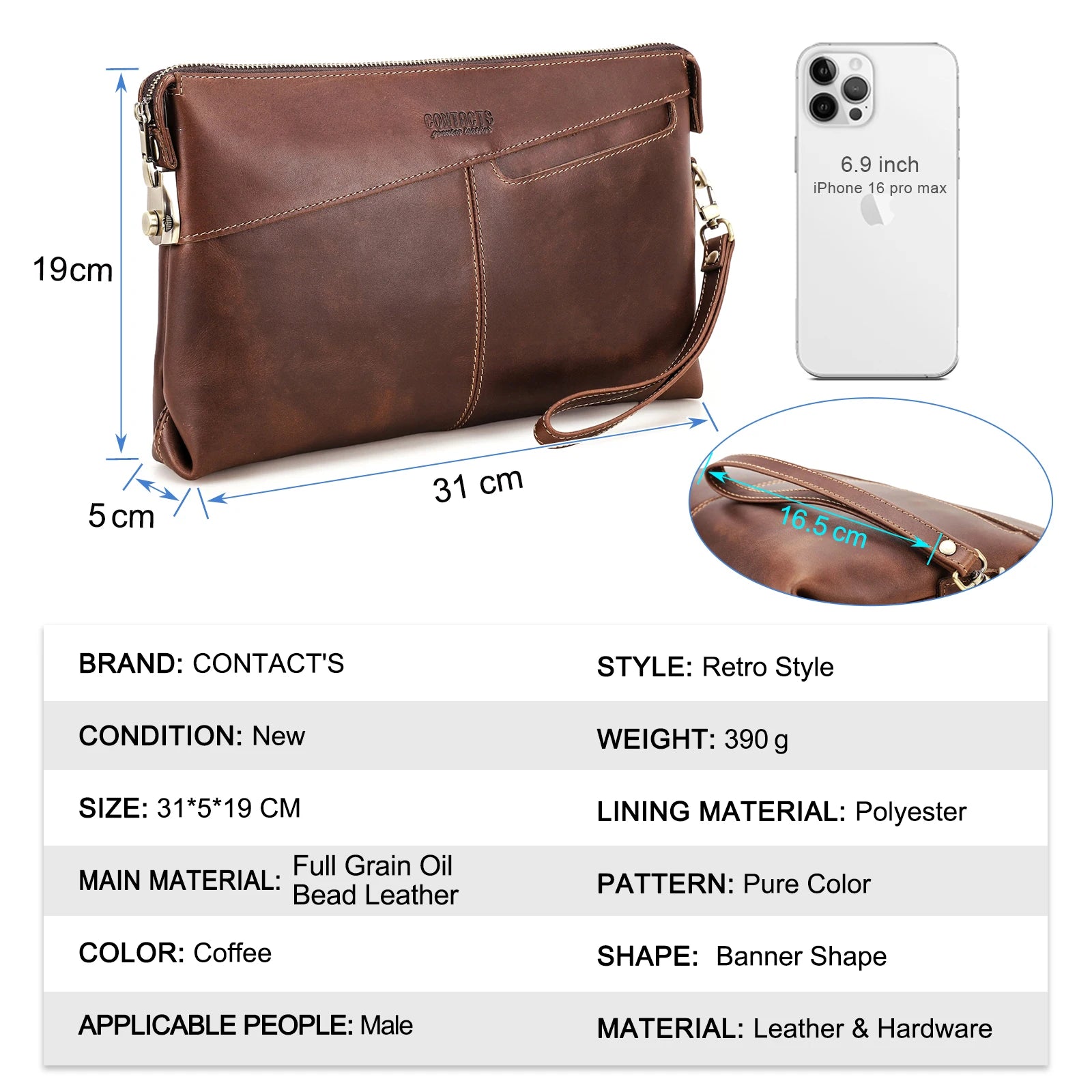 CONTACT'S Genuine Leather Clutch Bags for Men Password Lock Security Clutches Phone Pocket Men's Bag Handbag Male Cluth Wallet