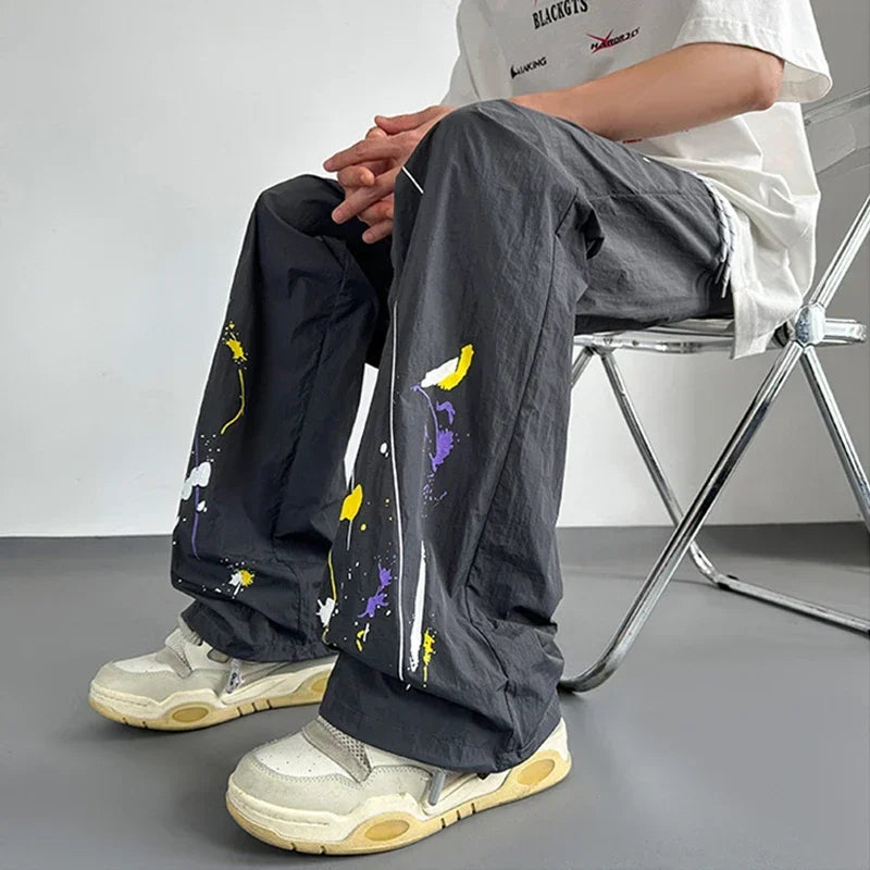 2025 New Men's Graffiti Harem Pants American Hip Hop Fashion Baggy Straight Wide Leg Sweatpants Summer Y2K Streetwear Trousers