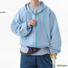 2025 Fall Unisex Color-Blocked Short Hooded Zip-Up Sweatshirt Loose Casual Hooded Sweatshirt Coat
