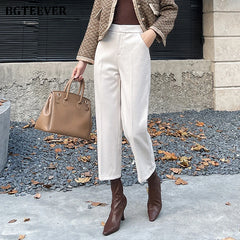 High waist thick harem pants in woolen fabric with pockets