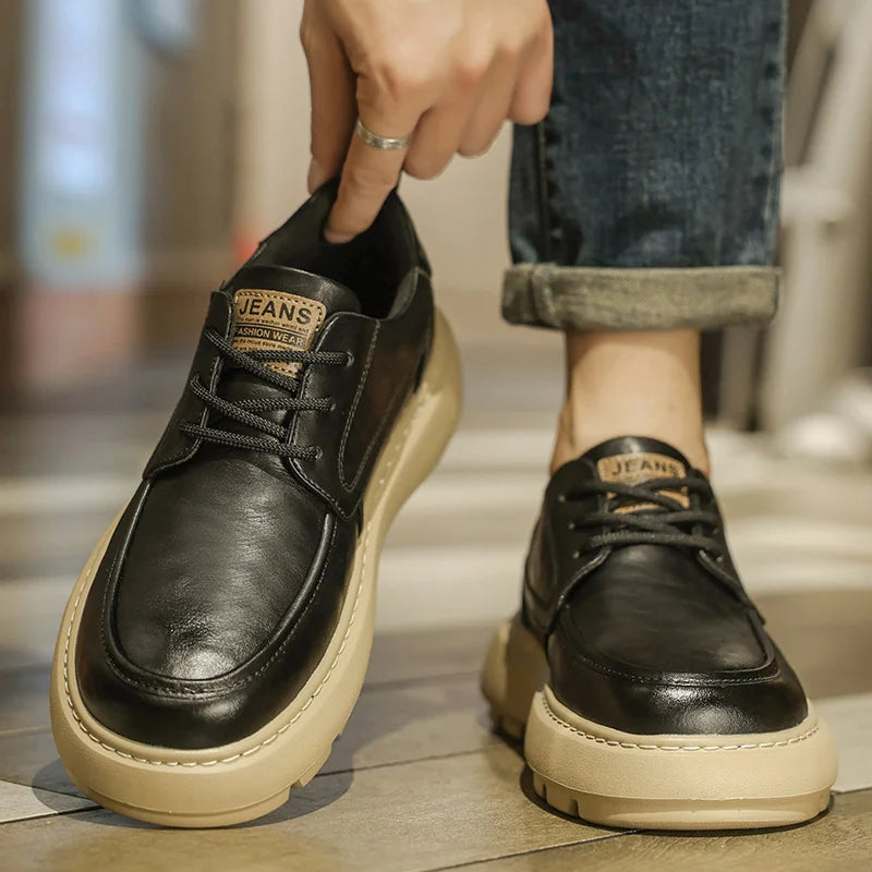 Men Derby Shoes PU Thick Soled Comfortable Anti Slip Versatile Business Leisure Men Shoes