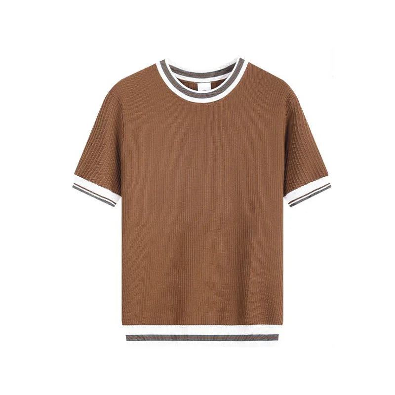 Men Summer Knitwear Vintage Fashion Loose Business Casual Short Sleeve Knitted T Shirts Man Cool Breathable Sweater T-shirt