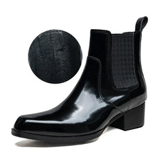 Autumn Winter New Mens 5 CM High Heels Warm Genuine Leather Ankle Boots Shoes Men Business Dress Work Boots Black Wedding Shoes