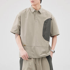 Summer Outdoor Stretch Fabric Quick Dry Polo Shirt Men Streetwear Fashion Casual Loose Short Sleeve Cargo T-shirt Hiking Tshirt