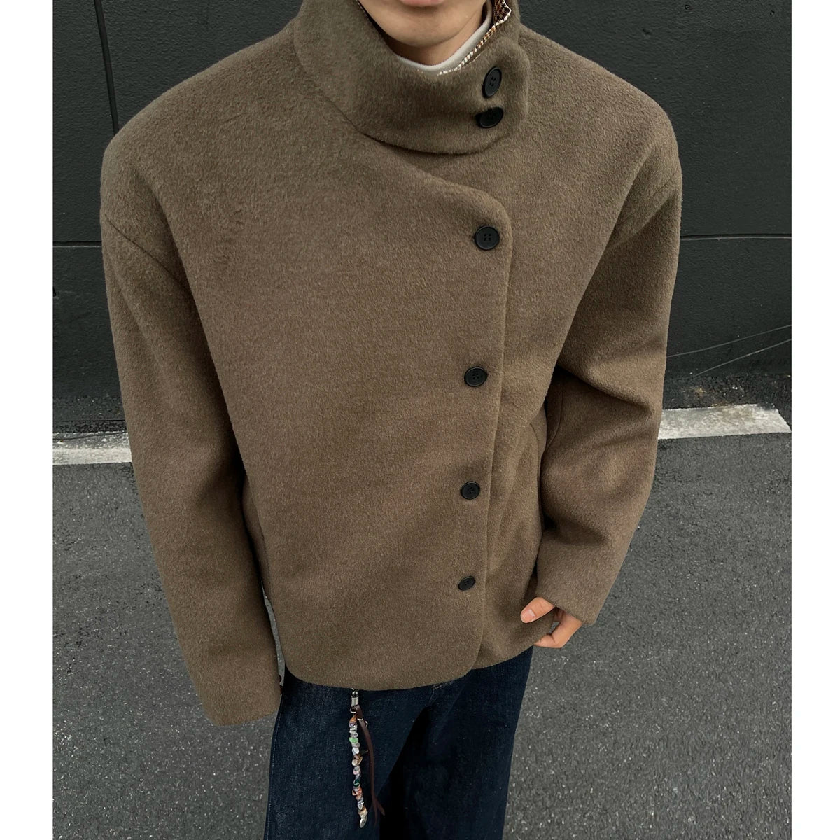 IEFB Fashion Minimalist Solid Color Warm Men's Wool Jacket Stand Collar Long Sleeves Thicken Coat Winter New Tide 9X2038