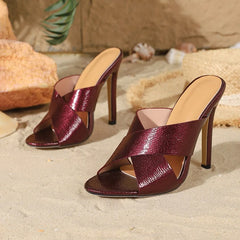 Square toe thin heel slide slipper for wedding and banquet