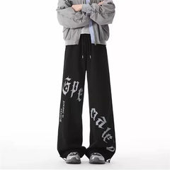 Spring Goth Letter Printed Baggy Straight Leg Trousers For Man Hip Hop Fashion Cotton Sports Pants Y2K Vintage Pantalones Hombre