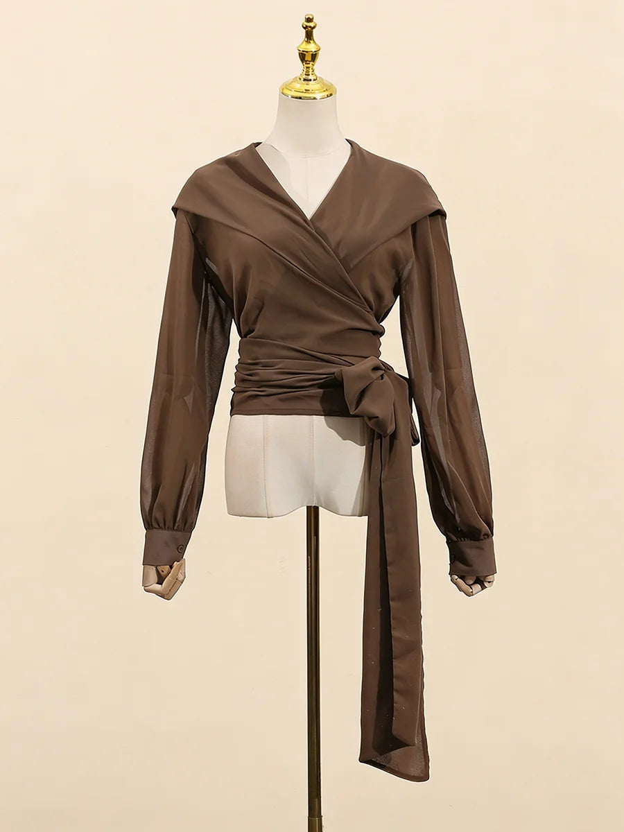 Lace-Up Spliced Loose Shirt