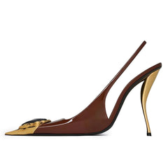 Square toe high heel sandal with gemstone detail