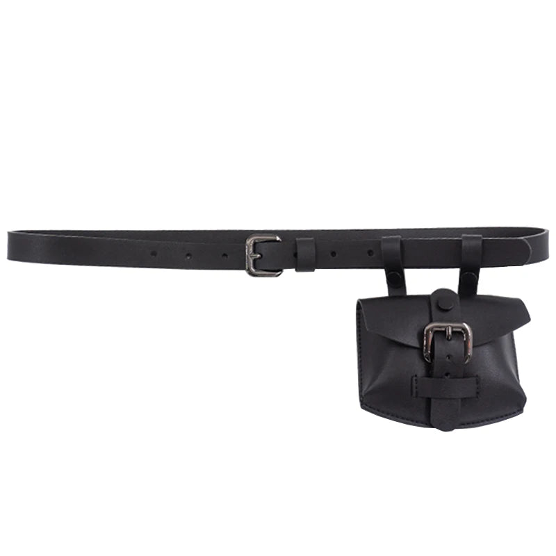 Needle buckle slim waist bag belt in plain leather for dress