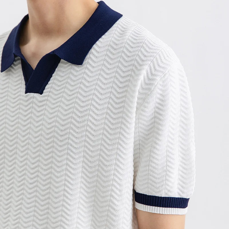 Polo Shirt Men Summer Ice Silk Short Sleeve Business Casual Vintage Knitted T-shirt Man Korean Streetwear Fashion T Shirts Tops