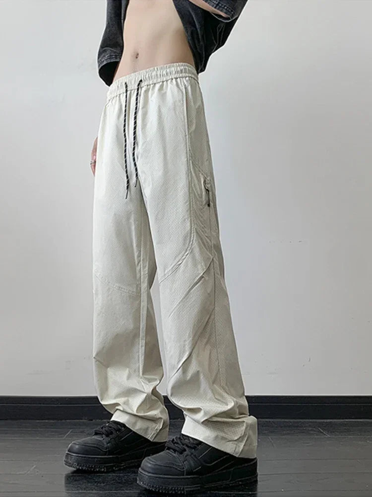 2025 New Mesh Breathable Gym Cargo Pants Hombre Functional Zipper Pocket Outdoor Trousers Casual Drape Straight Baggy Sweatpants