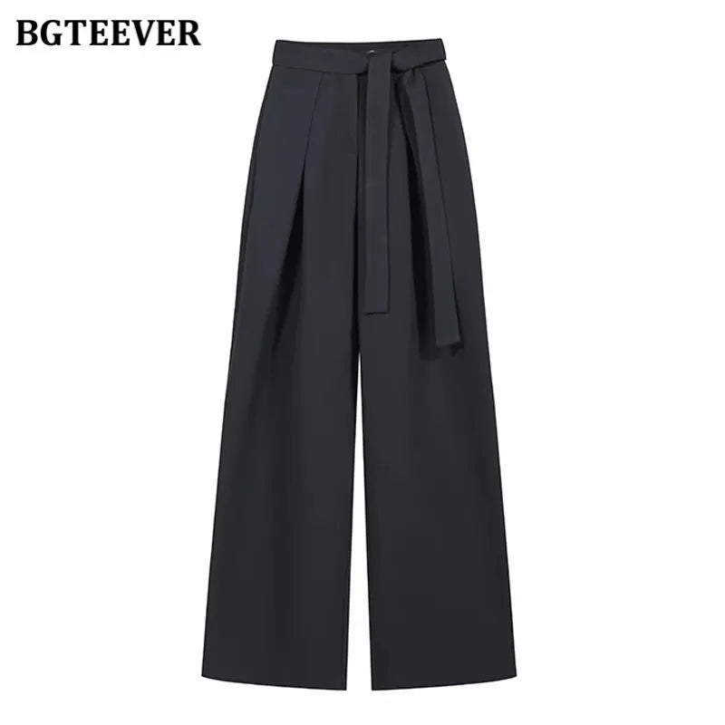 High waist straight suit pants with lace-up and wide leg