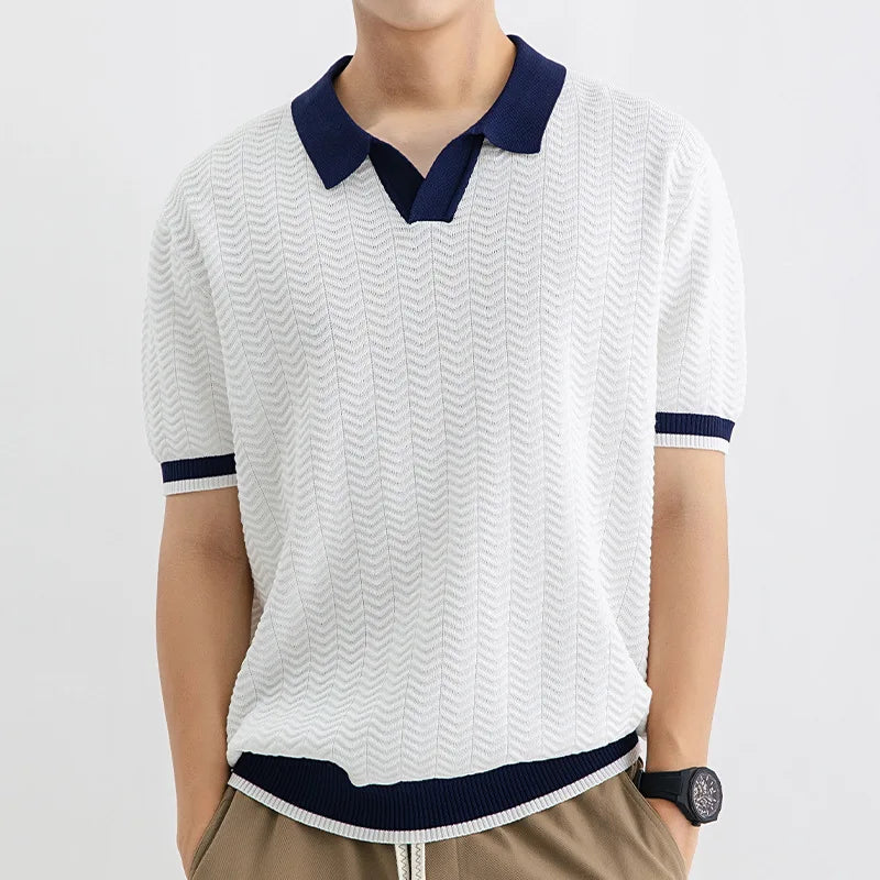 Polo Shirt Men Summer Ice Silk Short Sleeve Business Casual Vintage Knitted T-shirt Man Korean Streetwear Fashion T Shirts Tops