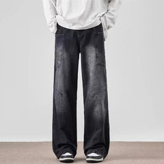 Spring Men's Vintage Multi-Pocket Cargo Jeans Y2K Vintage Distressed Baggy Denim Pants 2025 High Street Straight Wide Leg Jean