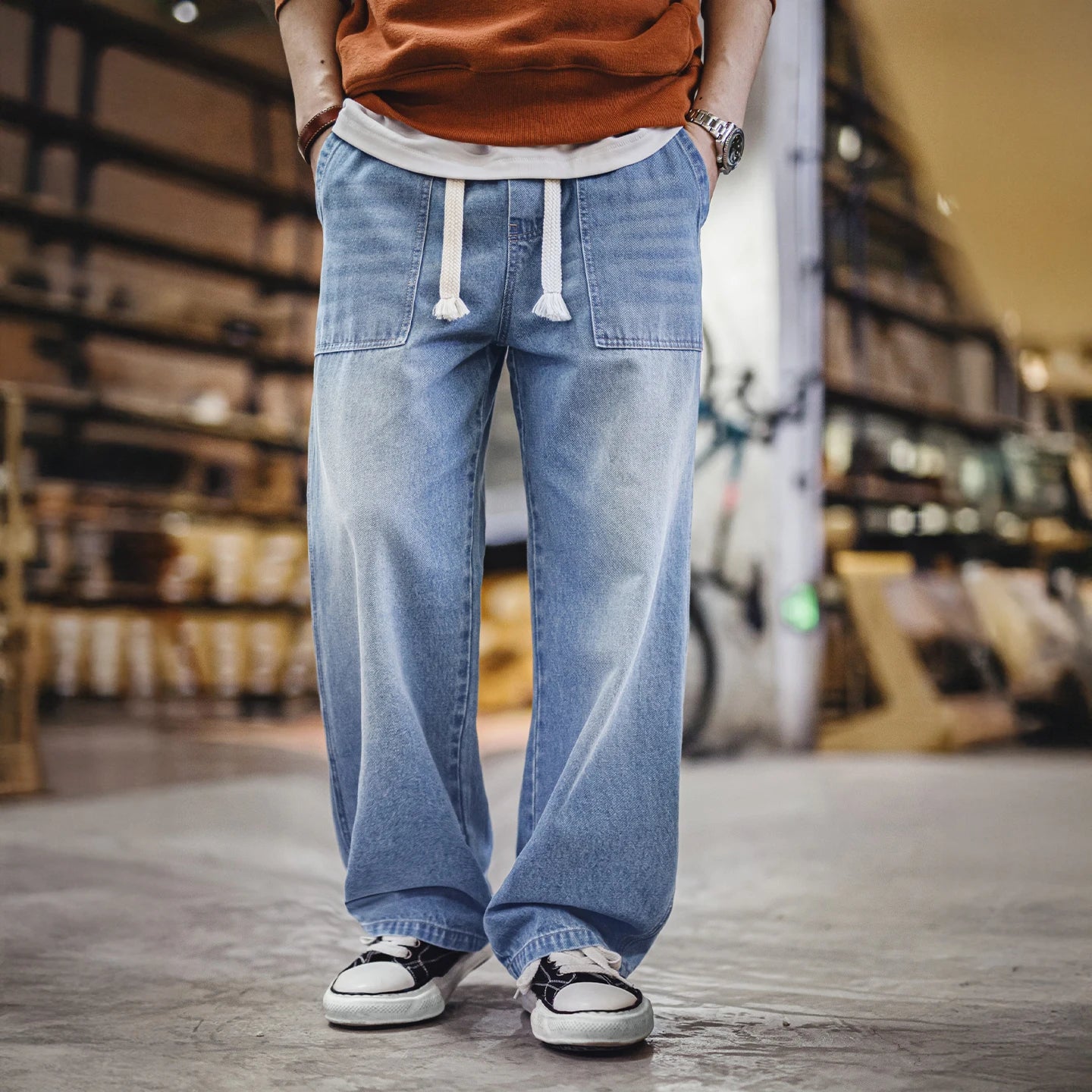 The Baker Drawstring Denim Trouser