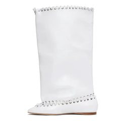 Wide-leg loose knee-high boot in medium-long length