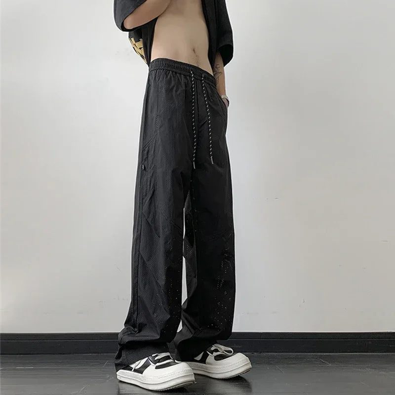 2025 New Mesh Breathable Gym Cargo Pants Hombre Functional Zipper Pocket Outdoor Trousers Casual Drape Straight Baggy Sweatpants