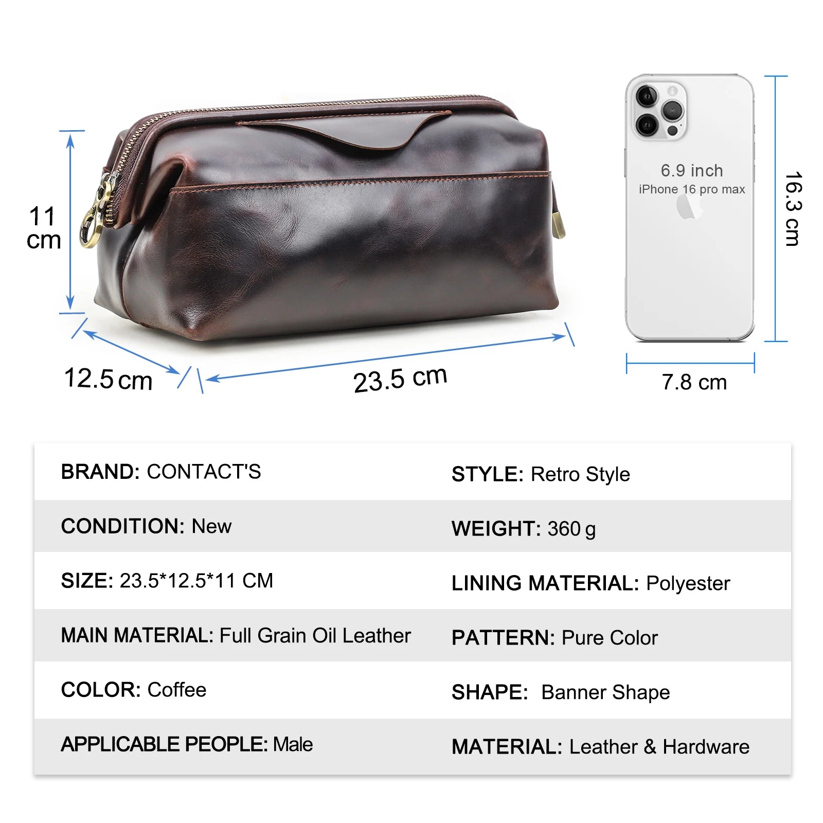 CONTACT'S Genuine Leather Cable Organizer Bags for Men Travel Cable Clutch Bag Portable Electronics Pouch Men's Bag Handbag Male